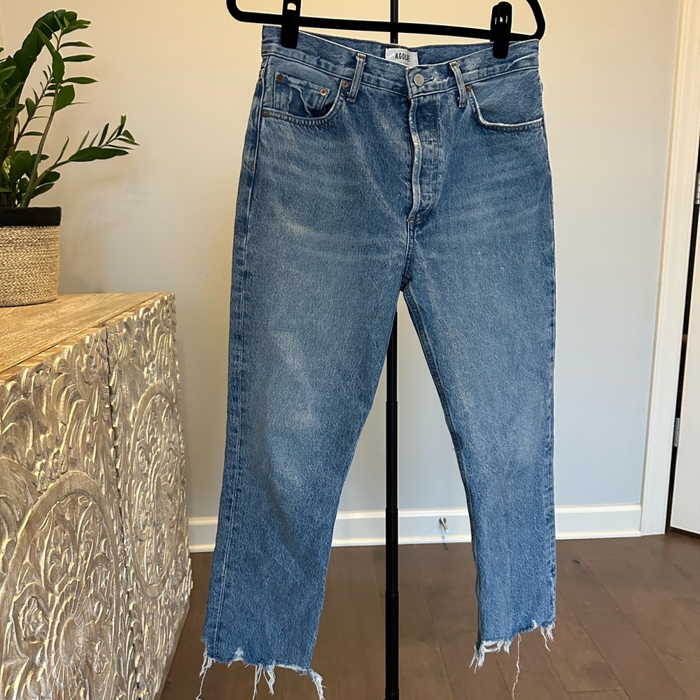 Agolde Distressed Blue Straight Jeans
